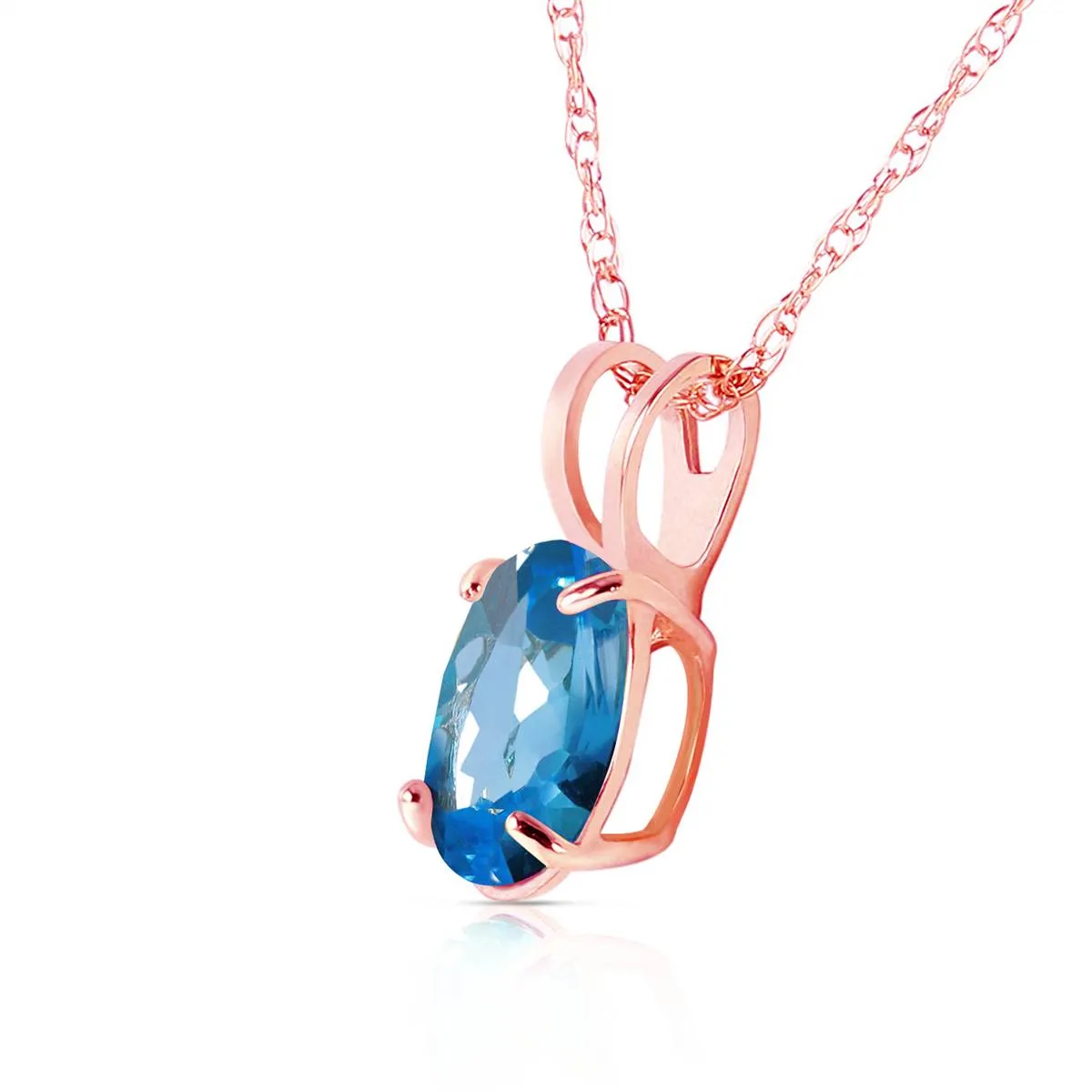 0.85 Carat 14K Solid Rose Gold Solitaire Blue Topaz Necklace