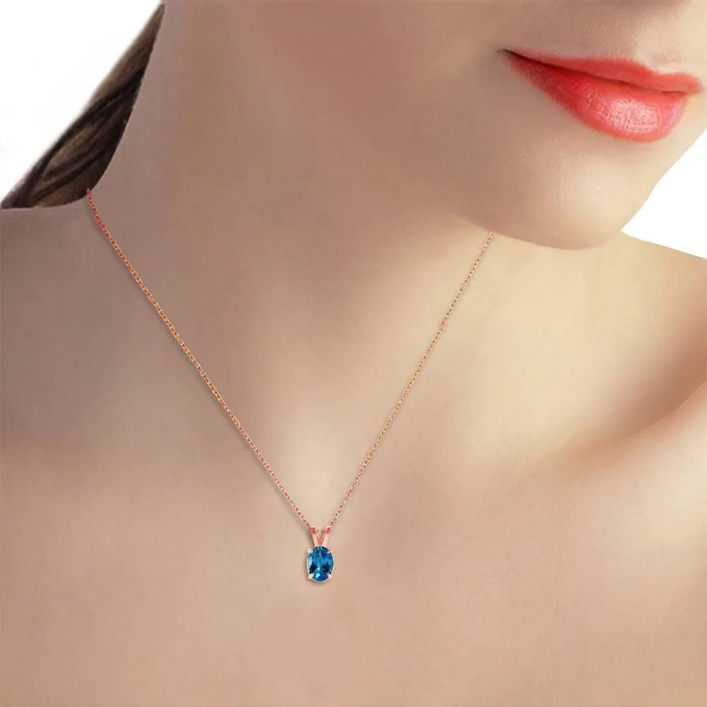 0.85 Carat 14K Solid Rose Gold Solitaire Blue Topaz Necklace