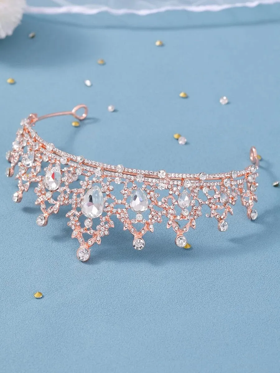12143  1c-03-03 1 Pieza Corona De Novia De Gota De Agua Y Diamantes De Imitación Estilo Europeo Y Americano