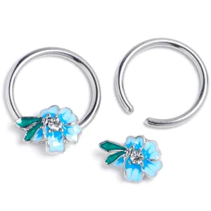 14 Gauge 9/16 Clear Gem Faerie Flower Blue BCR Captive Ring Set