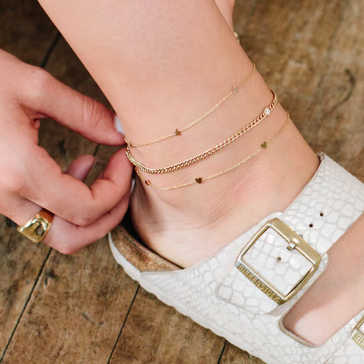 14k Small Curb Chain Floating Diamond Anklet