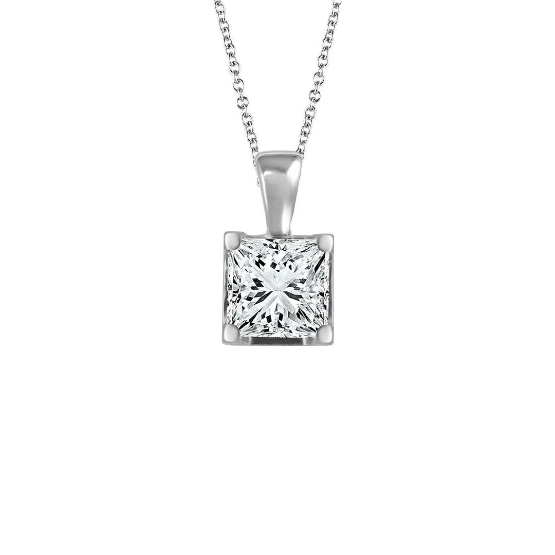 14K White Gold 1ctw Solitaire Princess Cut Necklace