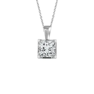 14K White Gold 1ctw Solitaire Princess Cut Necklace