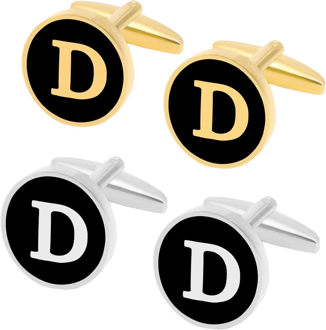 2 Pairs Initial Cufflinks For Men Classic Mens CuffLinks Set Letter Cuff Links for with Gift Box Silver Gold Cufflinks Gift for Groom Husband Father