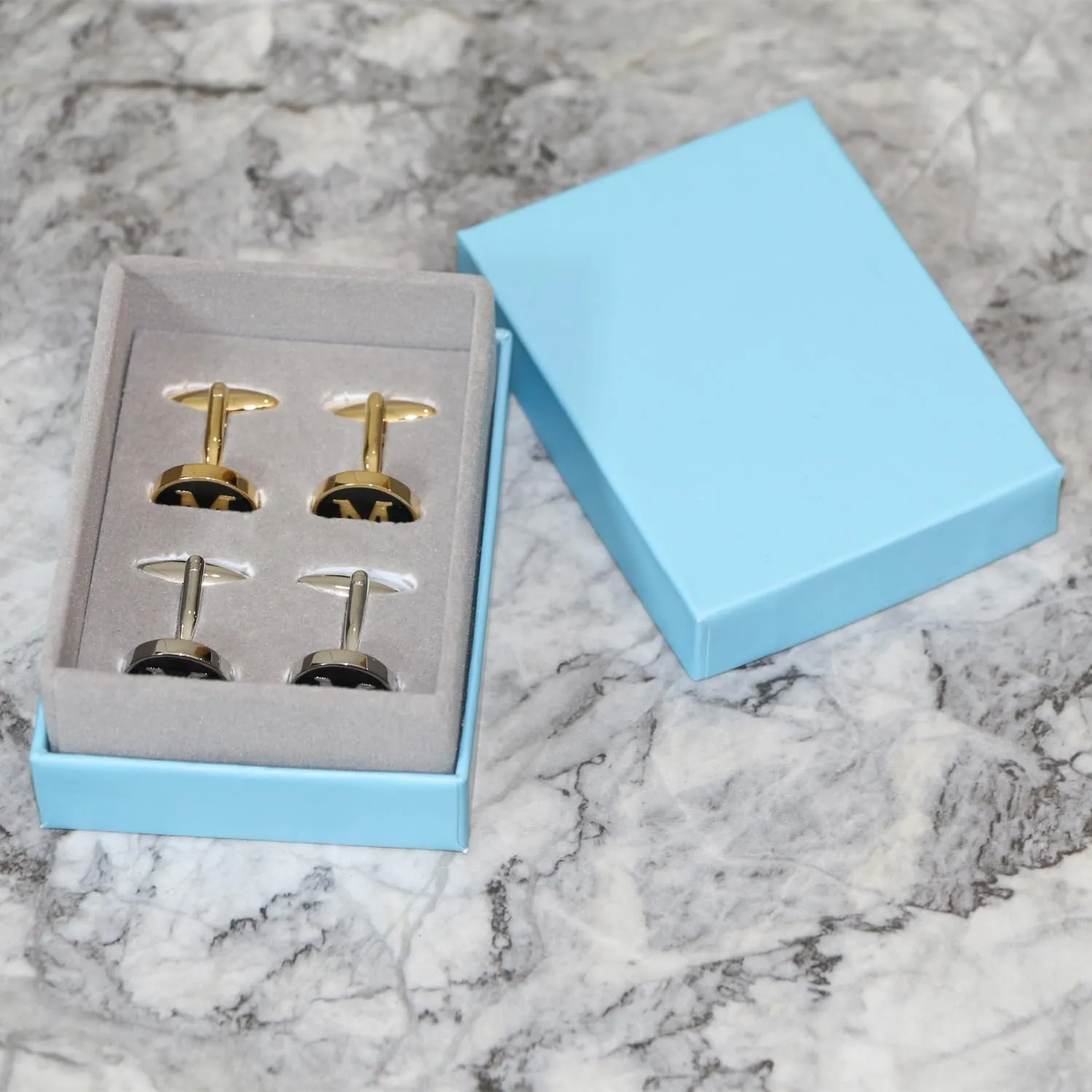2 Pairs Initial Cufflinks For Men Classic Mens CuffLinks Set Letter Cuff Links for with Gift Box Silver Gold Cufflinks Gift for Groom Husband Father