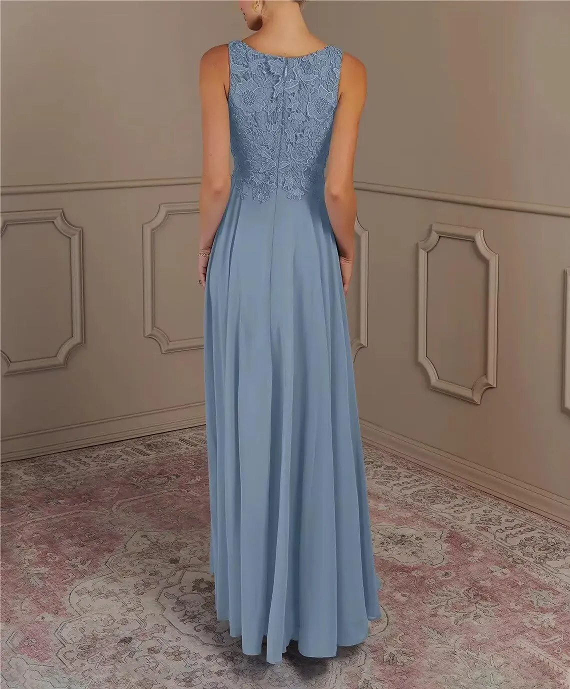 2 Piece Mother of The Bride Dresses with Jacket Long Chiffon Lace Mother of Groom Dresses for Wedding 3/4 Sleeve