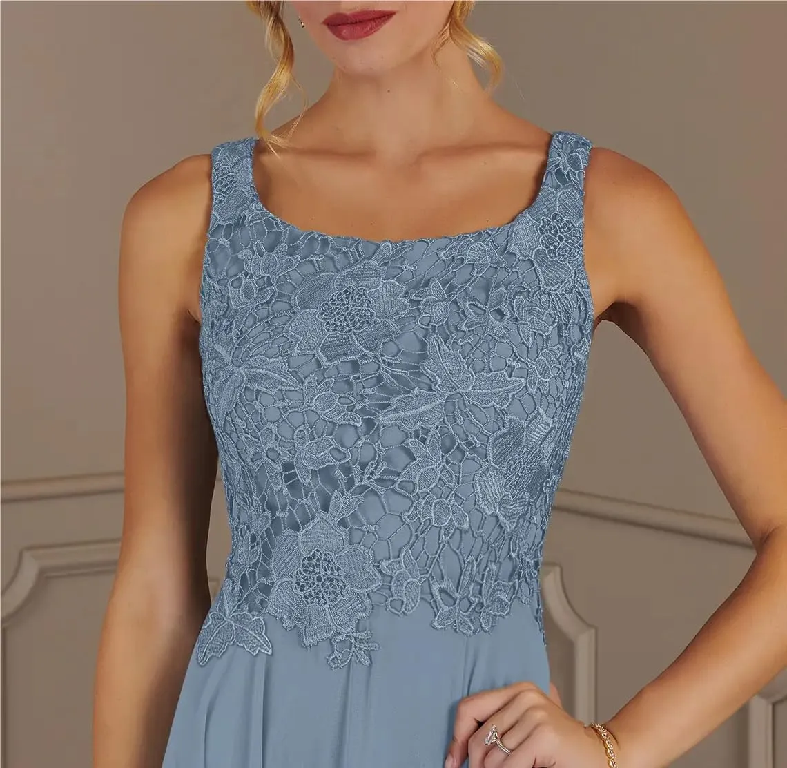 2 Piece Mother of The Bride Dresses with Jacket Long Chiffon Lace Mother of Groom Dresses for Wedding 3/4 Sleeve