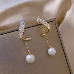 2022 New Classic Elegant Imitation Pearl Dangle Earrings For Women Crystal Long Tassel Exquisite Drop Earring Wedding Jewelry