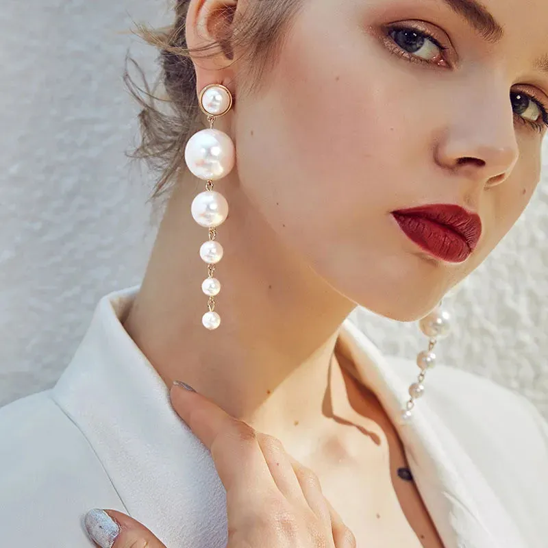 2022 New Classic Elegant Imitation Pearl Dangle Earrings For Women Crystal Long Tassel Exquisite Drop Earring Wedding Jewelry