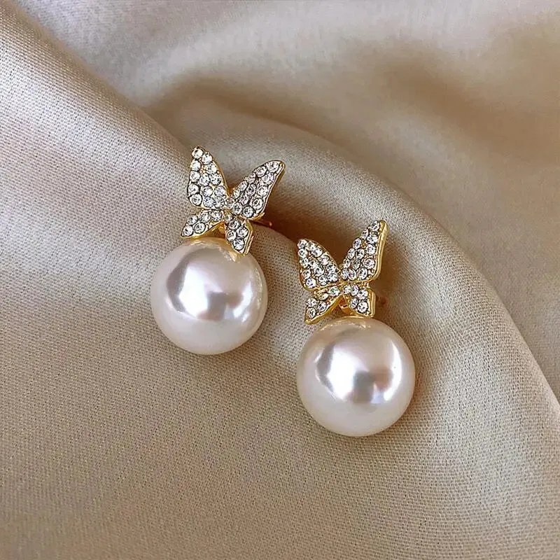 2022 New Classic Elegant Imitation Pearl Dangle Earrings For Women Crystal Long Tassel Exquisite Drop Earring Wedding Jewelry