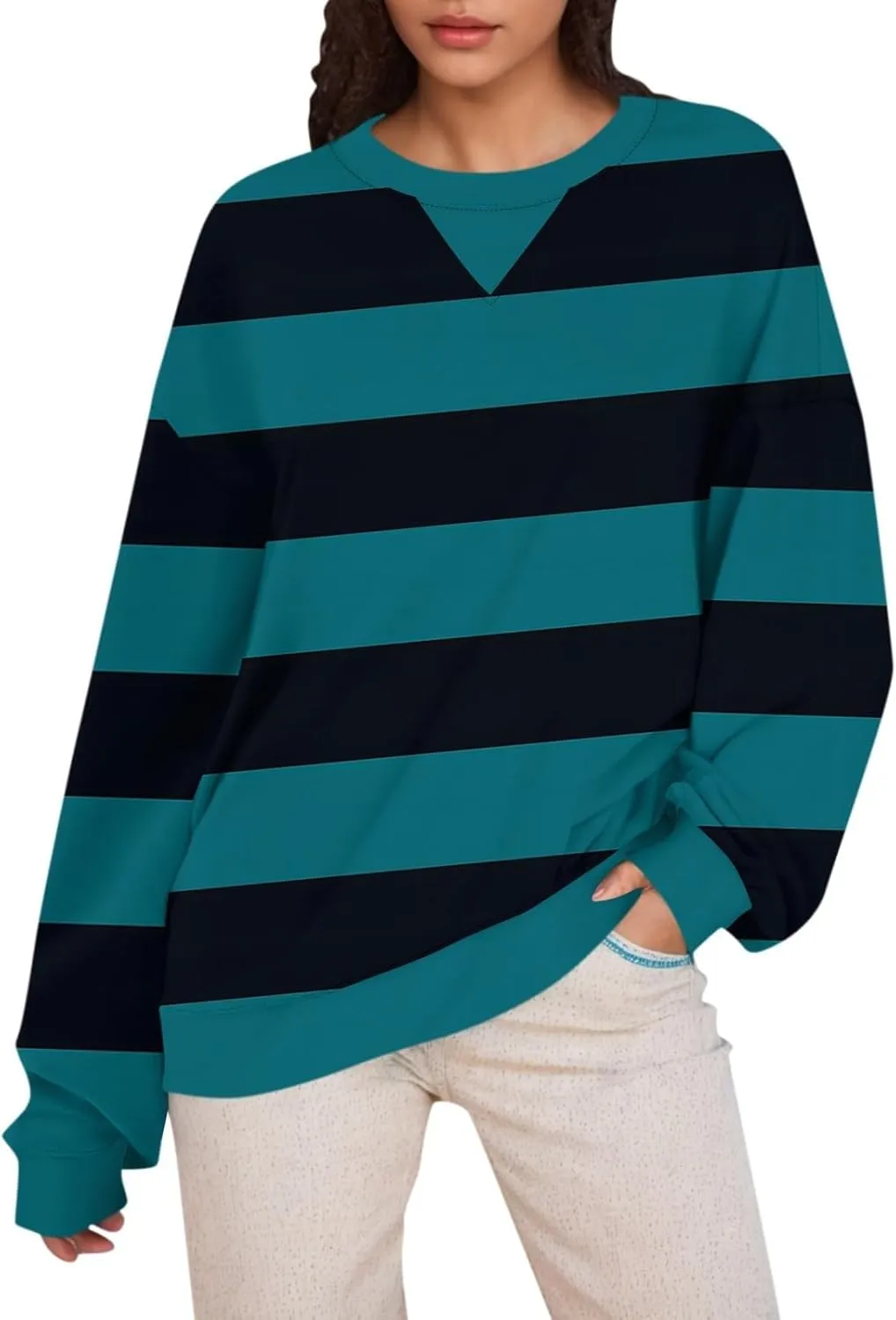 2024 Womens Oversized Graphic Crewneck Sweatshirt Long Sleeve Color Block Pullover Tops Casual Loose Shirt Fashion