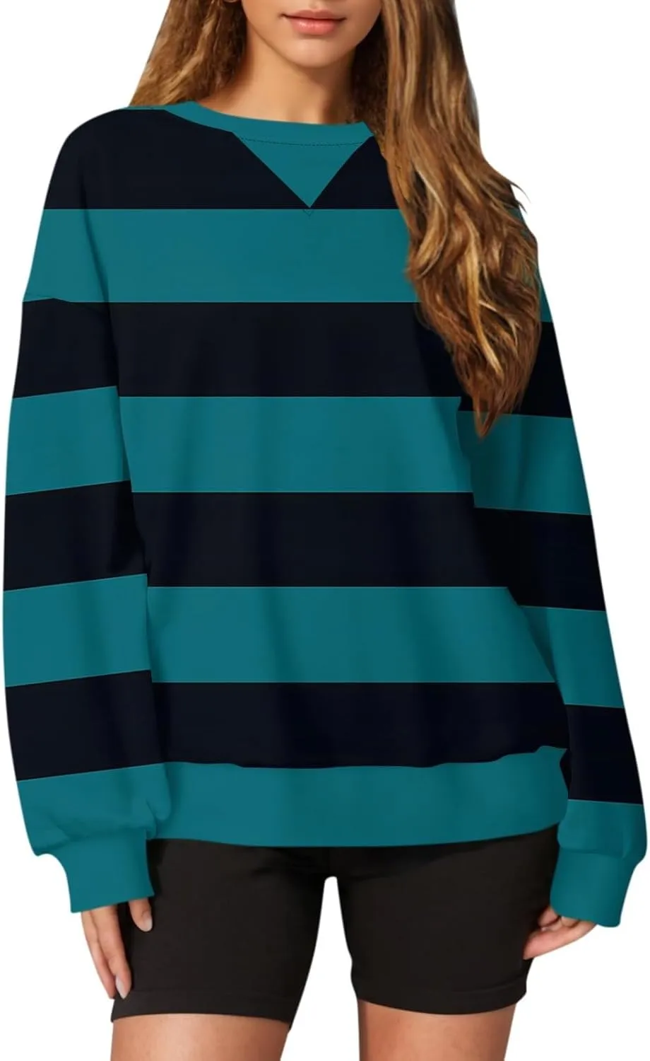 2024 Womens Oversized Graphic Crewneck Sweatshirt Long Sleeve Color Block Pullover Tops Casual Loose Shirt Fashion
