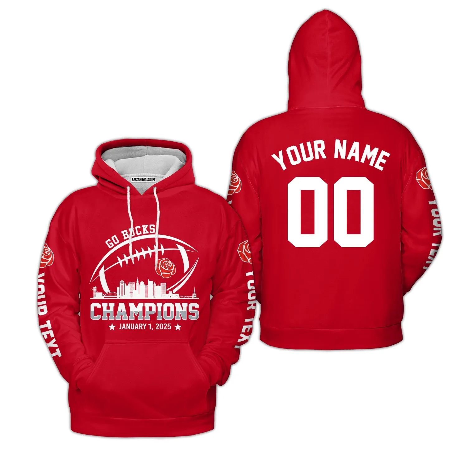 2025 Rose Champions Skyline Custom Double Sided V-neck Jersey Shirt, Go Bucks Football 2025 Rose Champions 2 Sided Custom V-neck Jersey Shirts