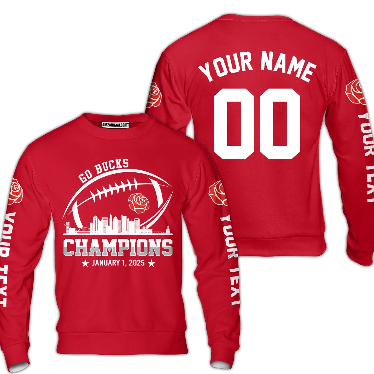 2025 Rose Champions Skyline Custom Double Sided V-neck Jersey Shirt, Go Bucks Football 2025 Rose Champions 2 Sided Custom V-neck Jersey Shirts