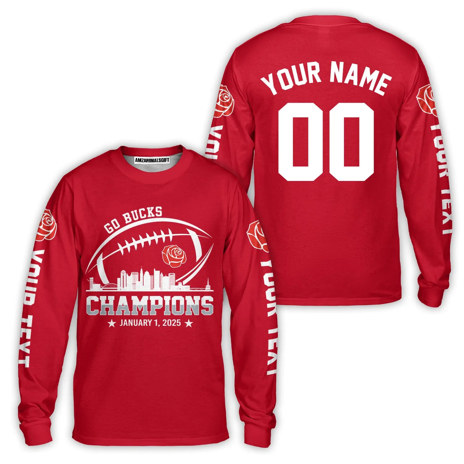 2025 Rose Champions Skyline Custom Double Sided V-neck Jersey Shirt, Go Bucks Football 2025 Rose Champions 2 Sided Custom V-neck Jersey Shirts