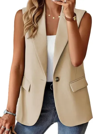2025 Women's Summer Sleeveless Vest Tops Lightweight Fully-Lined Fashion Casual Work Office Blazers with Pockets