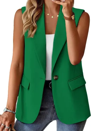 2025 Women's Summer Sleeveless Vest Tops Lightweight Fully-Lined Fashion Casual Work Office Blazers with Pockets