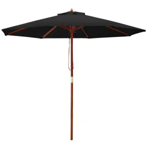 2.7m Outdoor Umbrella | Pole | Umbrellas | Beach Garden Sun Stand | Patio | Black