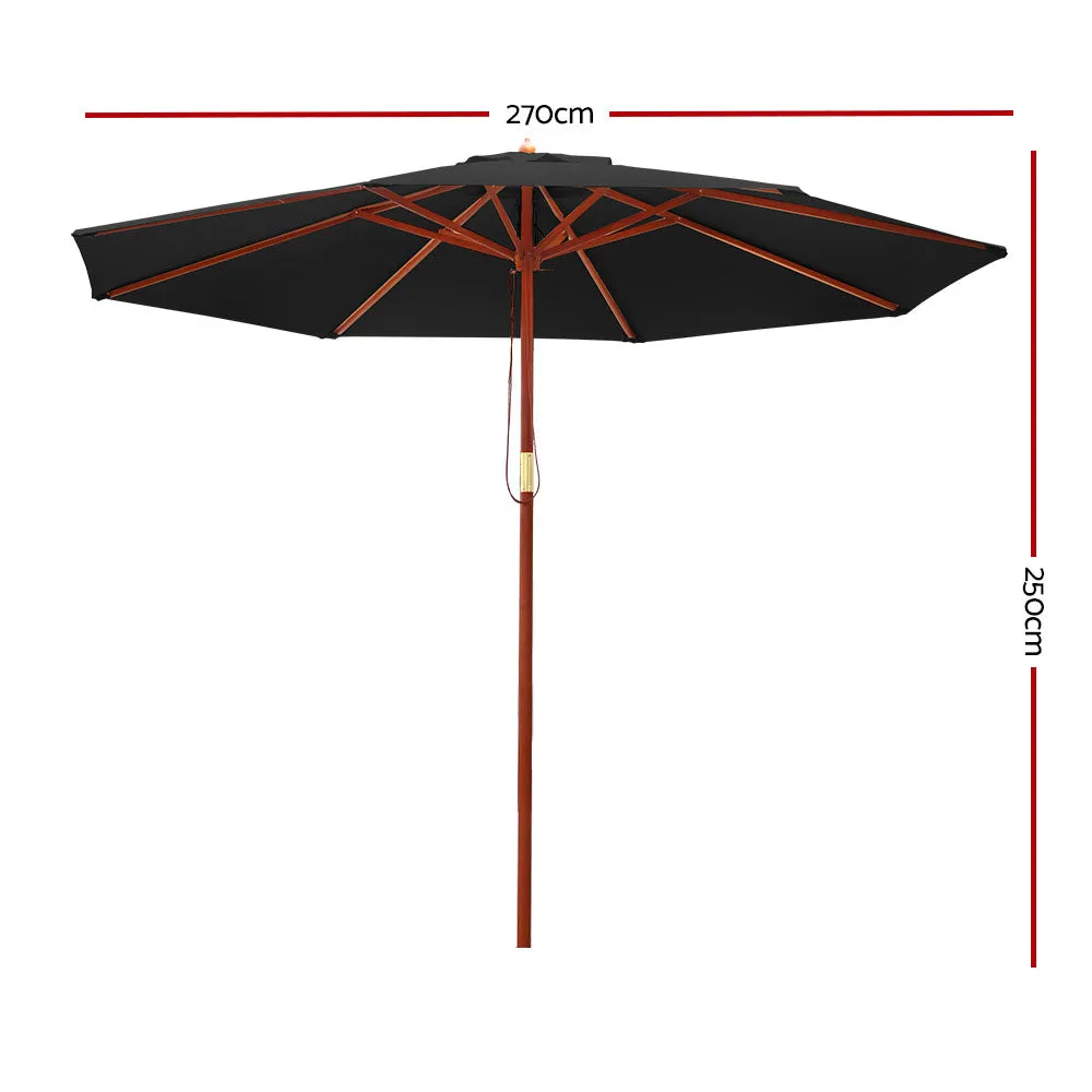 2.7m Outdoor Umbrella | Pole | Umbrellas | Beach Garden Sun Stand | Patio | Black