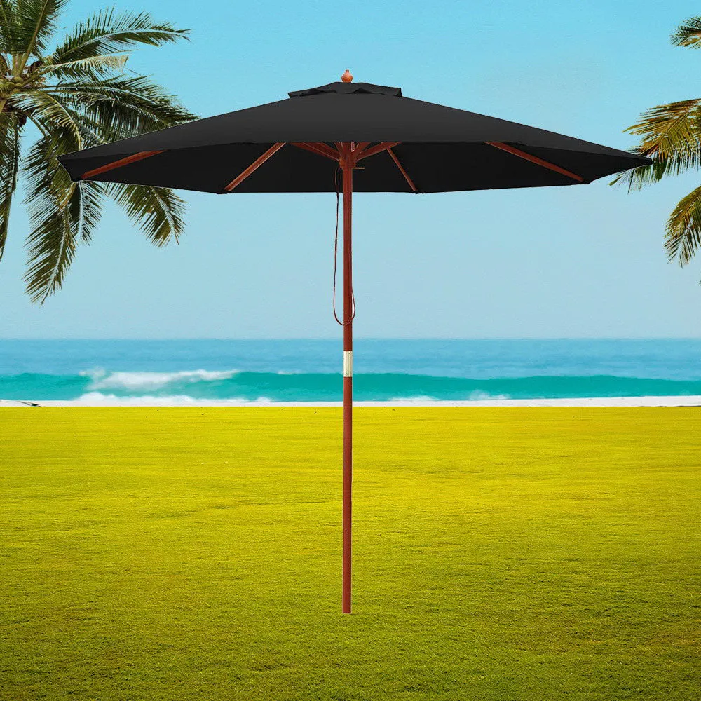 2.7m Outdoor Umbrella | Pole | Umbrellas | Beach Garden Sun Stand | Patio | Black