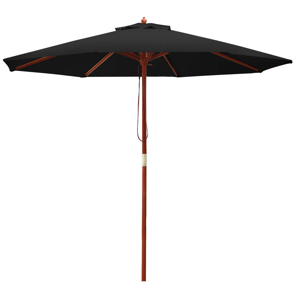 2.7m Outdoor Umbrella | Pole | Umbrellas | Beach Garden Sun Stand | Patio | Black