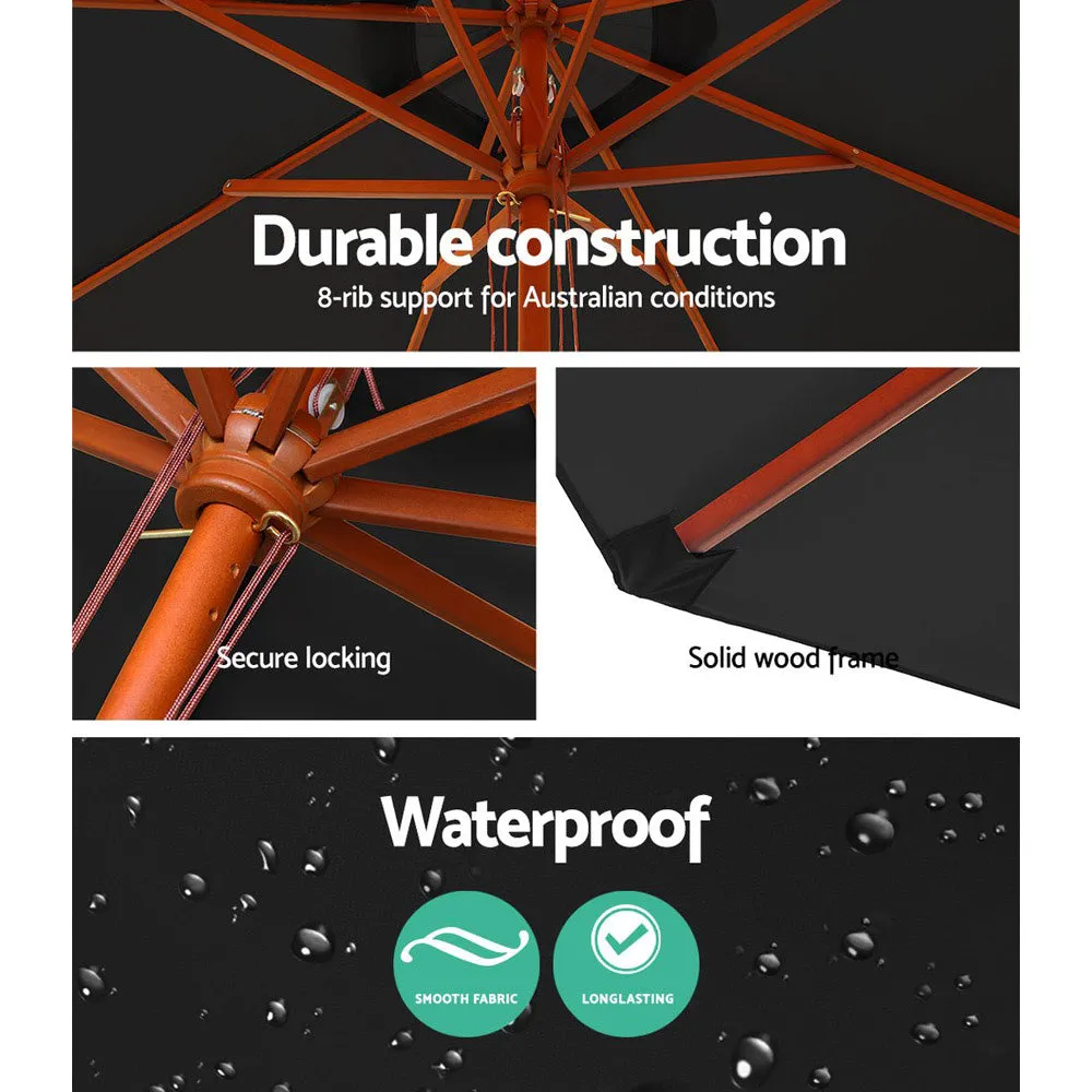 2.7m Outdoor Umbrella | w/Base | Pole Umbrellas | Garden Sun Stand | Deck | Black