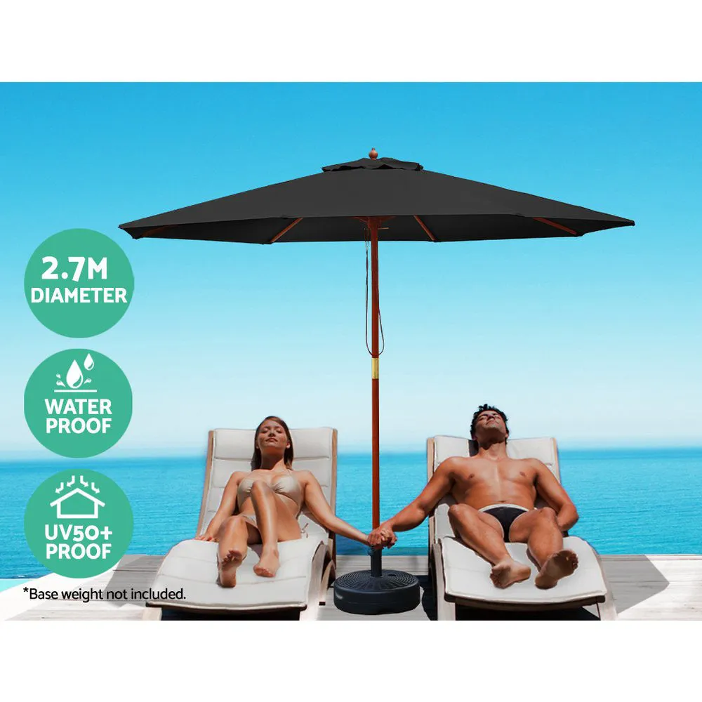 2.7m Outdoor Umbrella | w/Base | Pole Umbrellas | Garden Sun Stand | Deck | Black