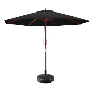 2.7m Outdoor Umbrella | w/Base | Pole Umbrellas | Garden Sun Stand | Deck | Black