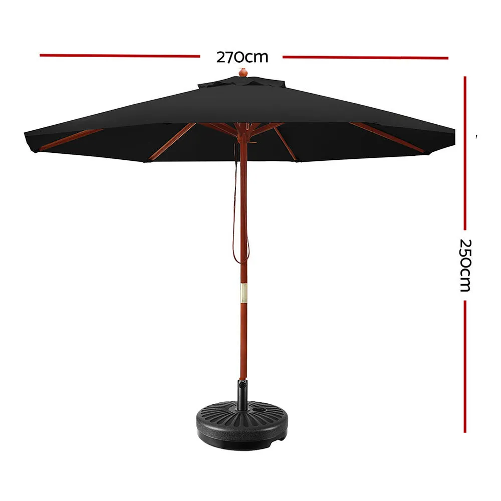 2.7m Outdoor Umbrella | w/Base | Pole Umbrellas | Garden Sun Stand | Deck | Black