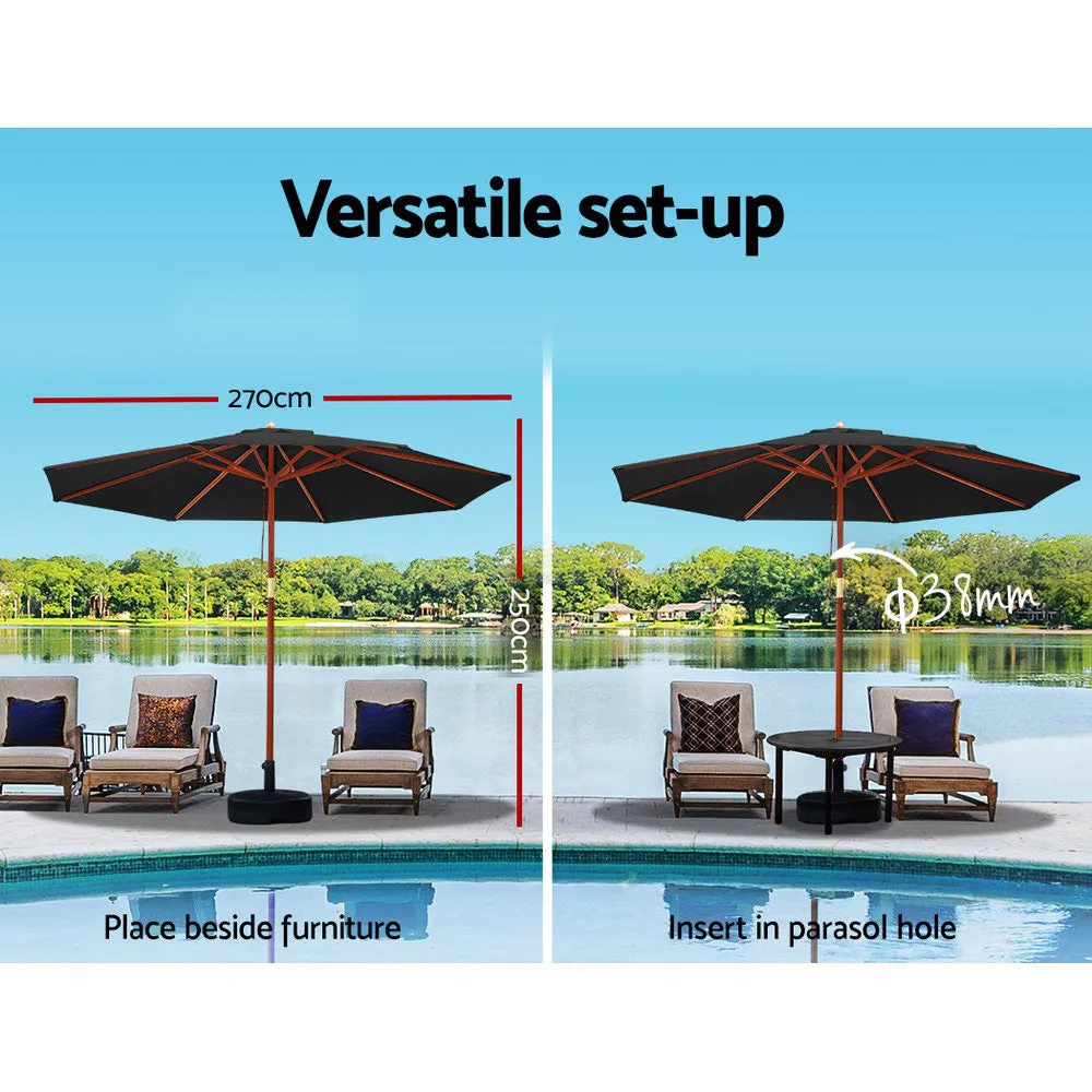2.7m Outdoor Umbrella | w/Base | Pole Umbrellas | Garden Sun Stand | Deck | Black