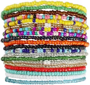 3-20Pcs Handmade Bohemian Summer Beach Beads African Ankle Bracelet for Women Adjustable Boho Colorful Seeds Stretch Barefoot Sandal Foot Anklet Jewelry