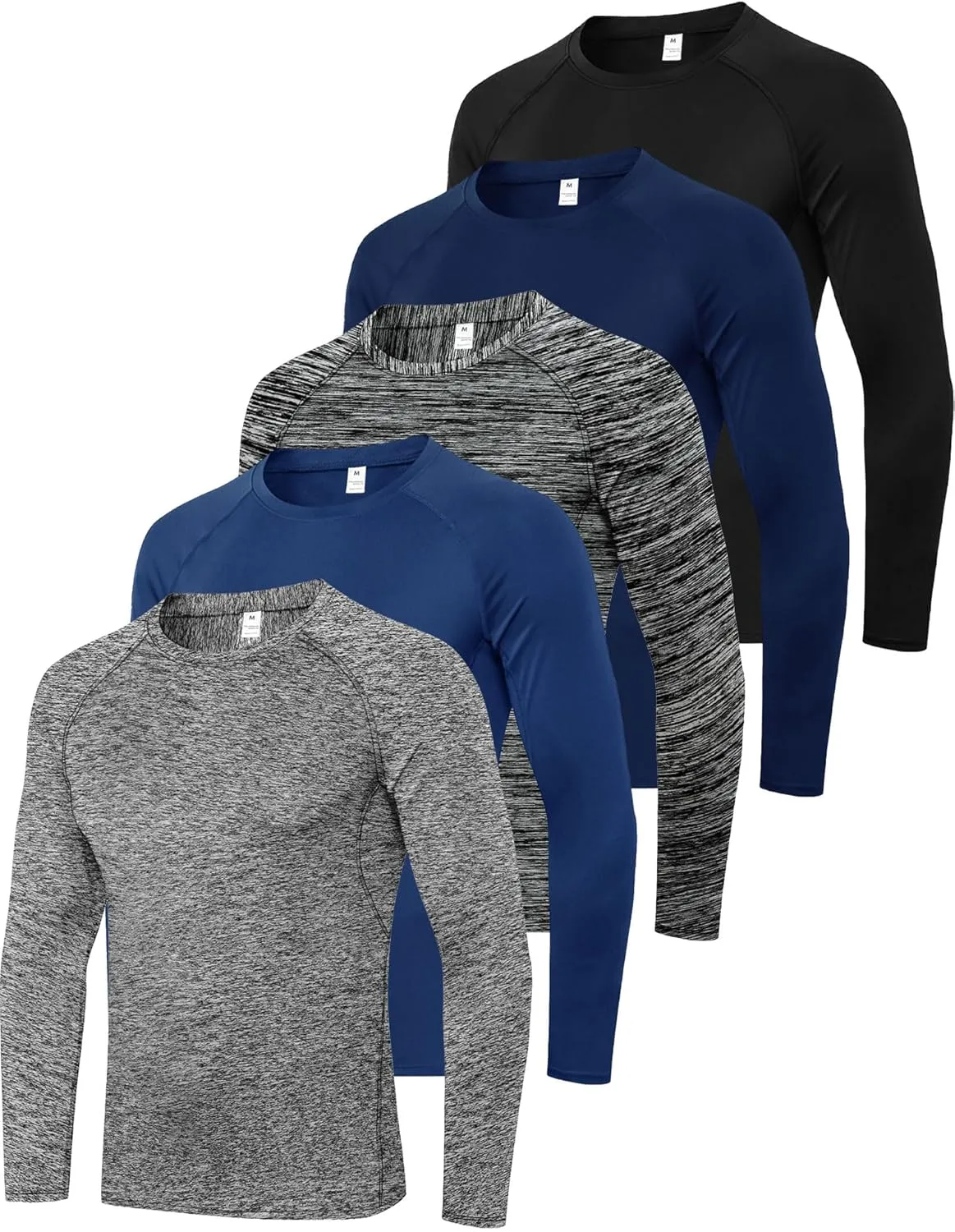 3-5 Pack Shirts for Men Long Sleeve Shirt Wicking Sun Tee Shirts UV Protection T-Shirt for Casual Fishing Hiking Swim