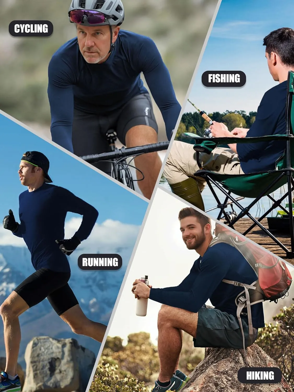 3-5 Pack Shirts for Men Long Sleeve Shirt Wicking Sun Tee Shirts UV Protection T-Shirt for Casual Fishing Hiking Swim