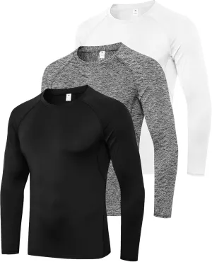 3-5 Pack Shirts for Men Long Sleeve Shirt Wicking Sun Tee Shirts UV Protection T-Shirt for Casual Fishing Hiking Swim