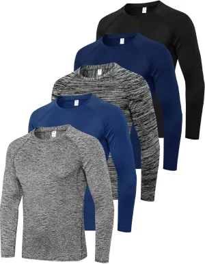 3-5 Pack Shirts for Men Long Sleeve Shirt Wicking Sun Tee Shirts UV Protection T-Shirt for Casual Fishing Hiking Swim