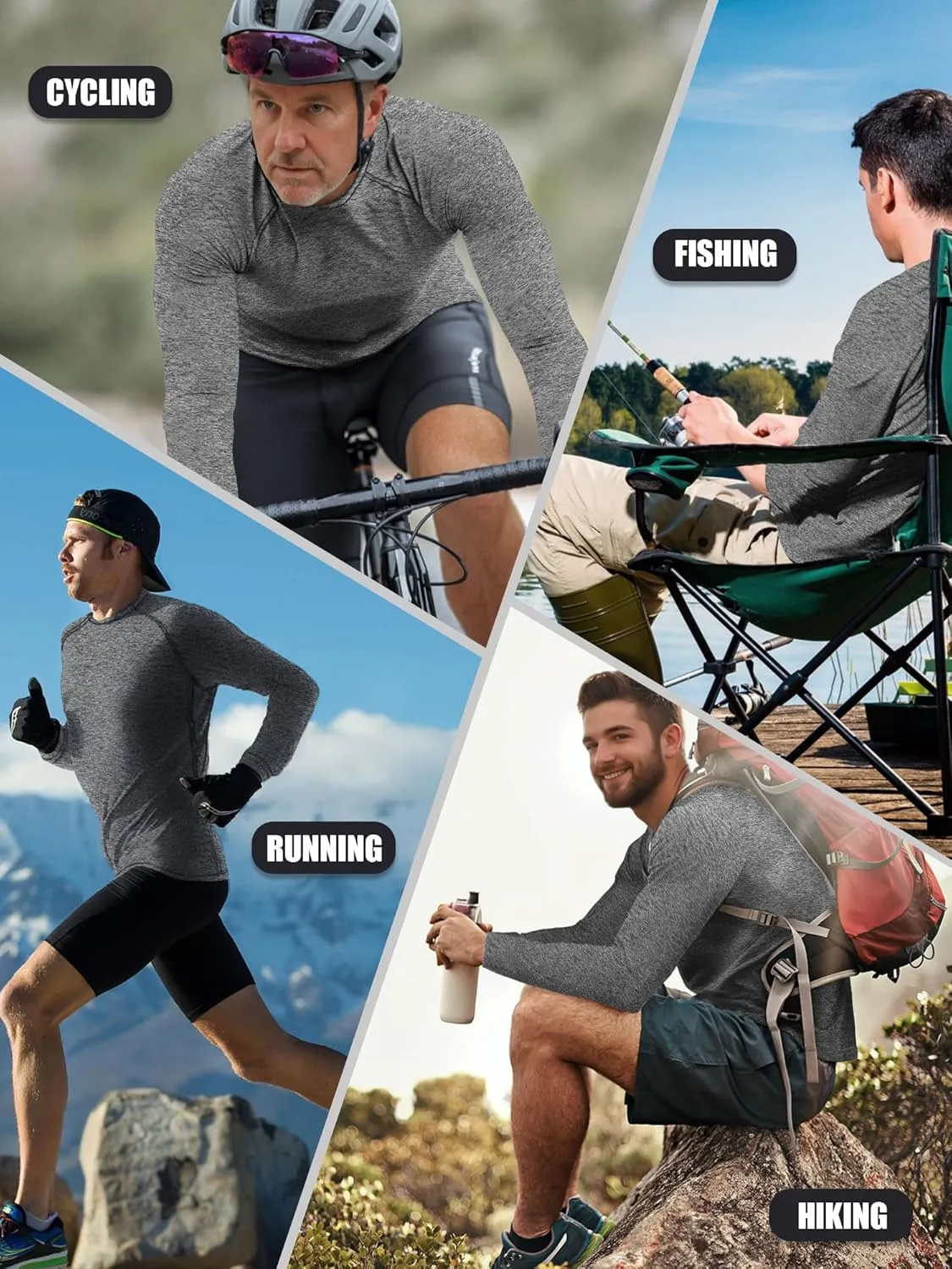 3-5 Pack Shirts for Men Long Sleeve Shirt Wicking Sun Tee Shirts UV Protection T-Shirt for Casual Fishing Hiking Swim