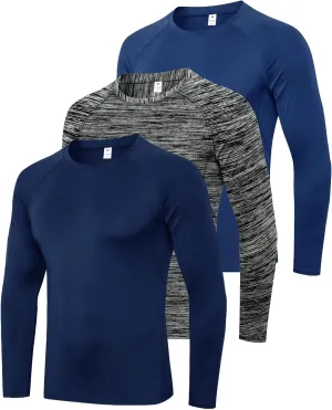 3-5 Pack Shirts for Men Long Sleeve Shirt Wicking Sun Tee Shirts UV Protection T-Shirt for Casual Fishing Hiking Swim