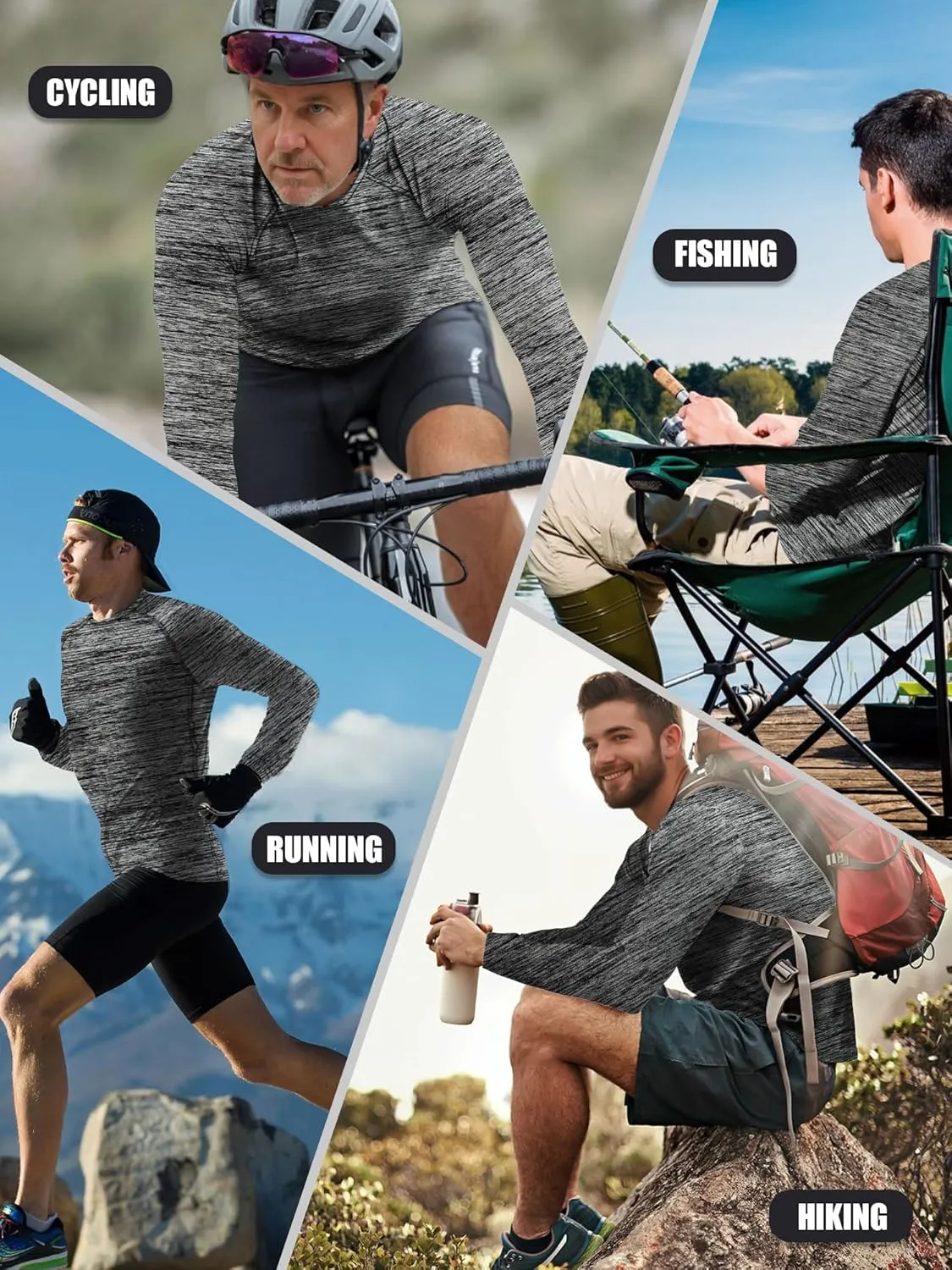 3-5 Pack Shirts for Men Long Sleeve Shirt Wicking Sun Tee Shirts UV Protection T-Shirt for Casual Fishing Hiking Swim