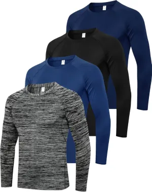 3-5 Pack Shirts for Men Long Sleeve Shirt Wicking Sun Tee Shirts UV Protection T-Shirt for Casual Fishing Hiking Swim