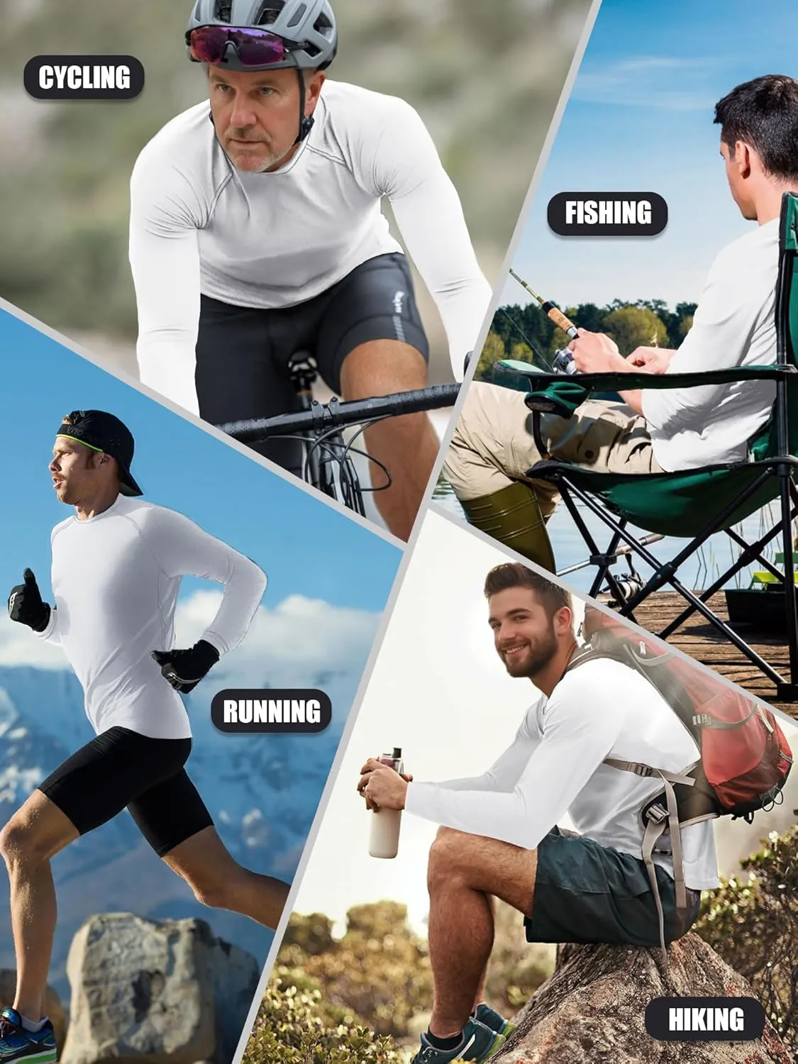 3-5 Pack Shirts for Men Long Sleeve Shirt Wicking Sun Tee Shirts UV Protection T-Shirt for Casual Fishing Hiking Swim