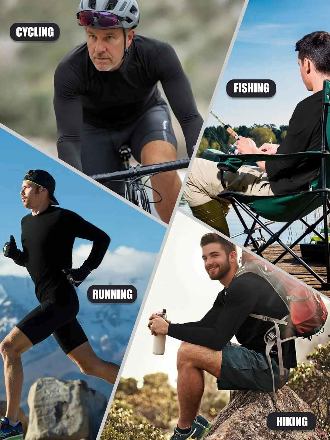 3-5 Pack Shirts for Men Long Sleeve Shirt Wicking Sun Tee Shirts UV Protection T-Shirt for Casual Fishing Hiking Swim