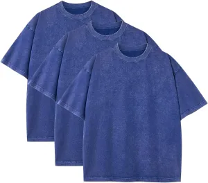 3 Pack Oversized T Shirts for Men Stone Washed Vintage Graphic Tees Heavyweight Cotton Shirts Loose Fit Casual Tshirts