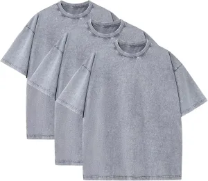 3 Pack Oversized T Shirts for Men Stone Washed Vintage Graphic Tees Heavyweight Cotton Shirts Loose Fit Casual Tshirts
