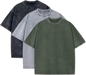 3 Pack Oversized T Shirts for Men Stone Washed Vintage Graphic Tees Heavyweight Cotton Shirts Loose Fit Casual Tshirts