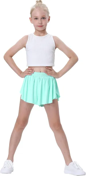 3 Pack Soft Girls Butterfly Shorts 7-16 Comfortable 2-in-1 Kids Flowy Shorts for Running, Dance, Sports