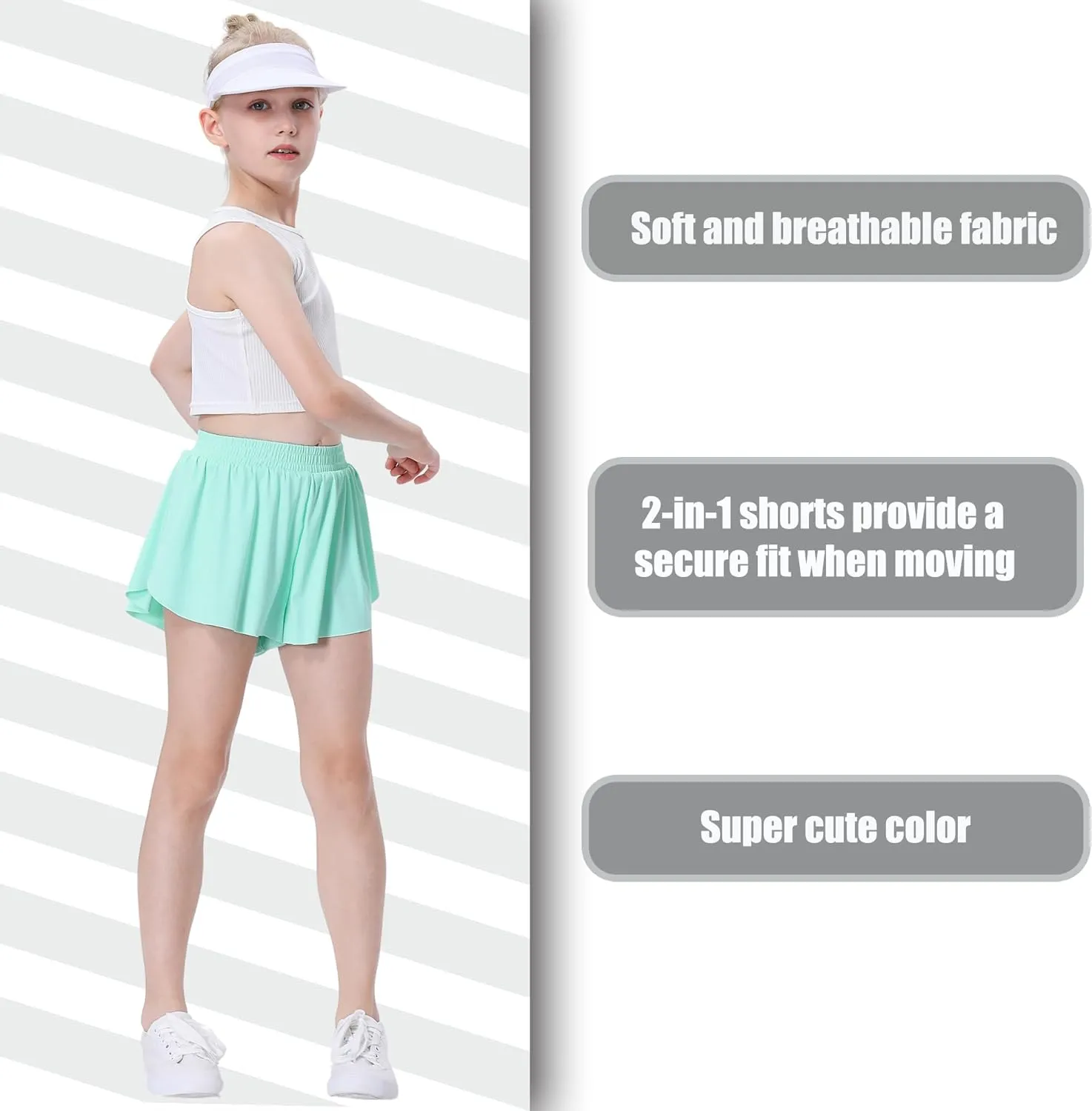 3 Pack Soft Girls Butterfly Shorts 7-16 Comfortable 2-in-1 Kids Flowy Shorts for Running, Dance, Sports