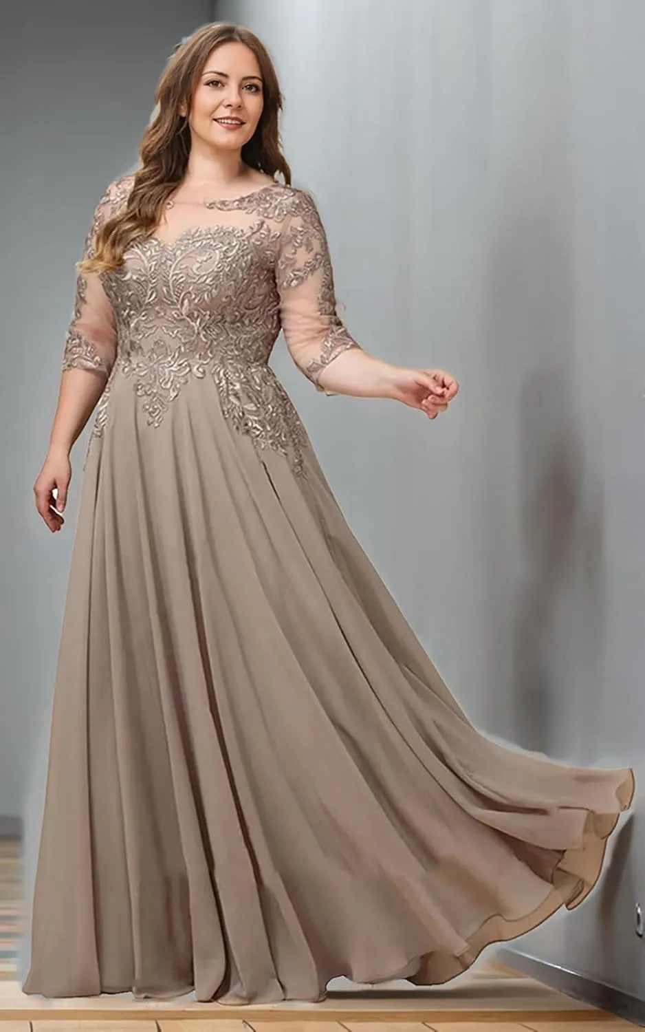 3/4 Sleeves Mother of The Bride Dresses for Women Lace Appliques Formal Dress Evening Gown