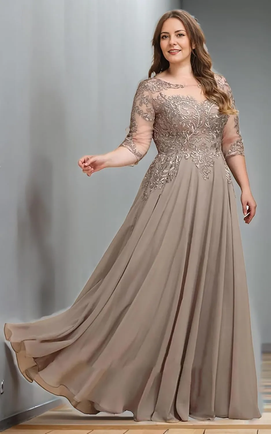 3/4 Sleeves Mother of The Bride Dresses for Women Lace Appliques Formal Dress Evening Gown