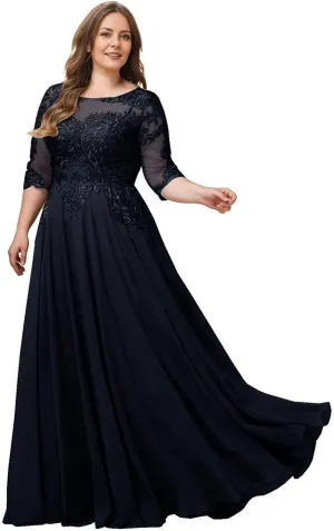3/4 Sleeves Mother of The Bride Dresses for Women Lace Appliques Formal Dress Evening Gown