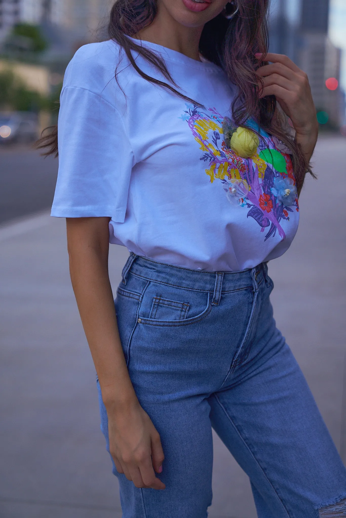 3D Flower Detail T-Shirt